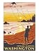 Beach & Kites, Ocean Shores, Washington Art Giclee Poster Print by Lantern Press, 12x16