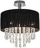 Black Fabric Drum and Crystal Semi-Flushmount Ceiling Light