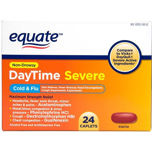 Equate NonDrowsy DayTime Severe Cold & Flu Medicine Caplets, 24 count