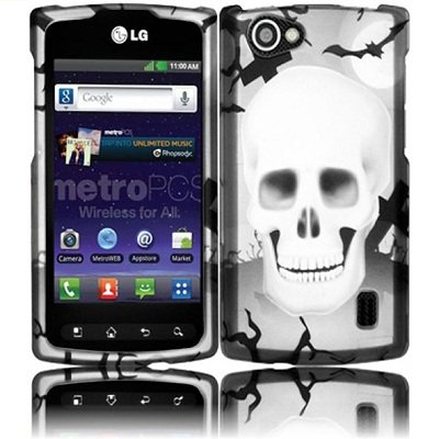 For LG Optimus M+ MS695 (Metro PCS) Bundle Phone Accessory - Gray Halloween Skull Designer Protector Hard Case Snap-on Cover + SogaWireless Stylus Pen [SWG208]