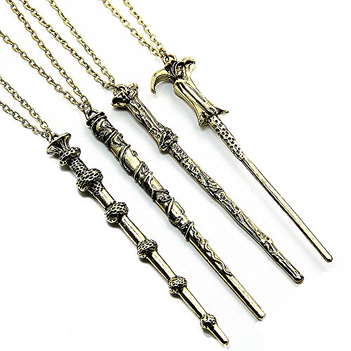 JoJo&Lin 4 pcs/set Vintage Movie Inspired Magic Wand Pendant Necklace Antique Bronze or Silver (Antique Bronze Set)