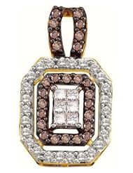 1 cttw 14k Yellow Gold Cognac Diamond Octagon Pendant Round and Princess Cut Chocolate Brown Diamonds Colors Of Diamonds Are Light To Medium Brown (Real Diamonds: 1 cttw)