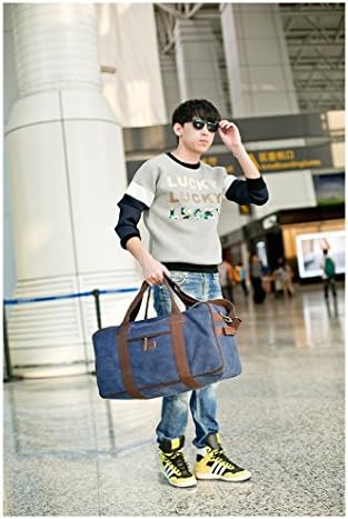 Toupons 22'' Over-sized Large Canvas Travel Duffel Bag Weekender Bag Overnight Bag for Men (Blue)