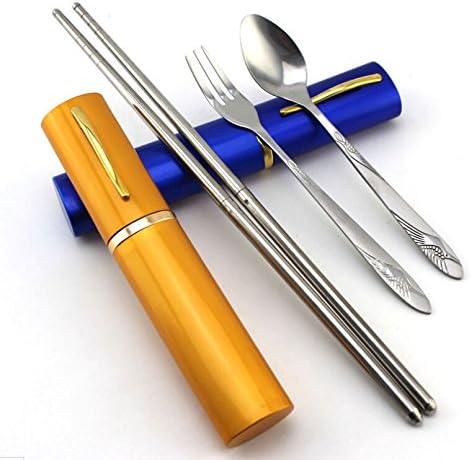 Cutlery Accessories Portable Stainless Steel Cutlery Pen Style Chopsticks Fork Spoon 1 Set Three-piece Cutlery Holder Random Color