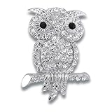 Silver Toned Crystal Accent Owl Brooch Pin - Ideal Gift For Anniversary, Engagement, Wedding, Birthday, Romantic For Her