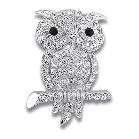Silver Toned Crystal Accent Owl Brooch Pin - Ideal Gift For Anniversary, Engagement, Wedding, Birthday, Romantic For Her