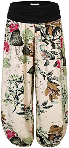Rustsoul Women's Floral Print Elastic Waist Harem Pants Apricot-Floral X-Large