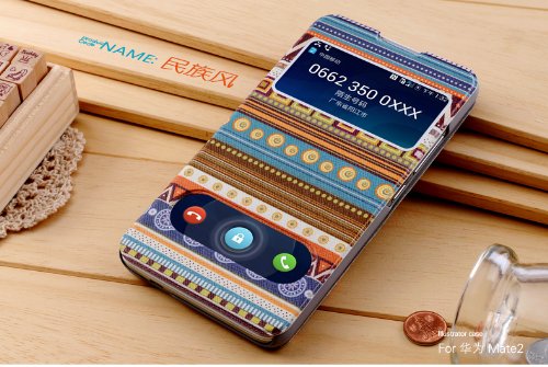 Huawei Ascend Mate 2 Case Luxury Rainbow the Giraffe Mustache Cartoon Cute Blue Whale Painted Painting Flip Leather Case for Huawei Ascend Mate 2 Mobile Phone Skin Shell (Tribal)