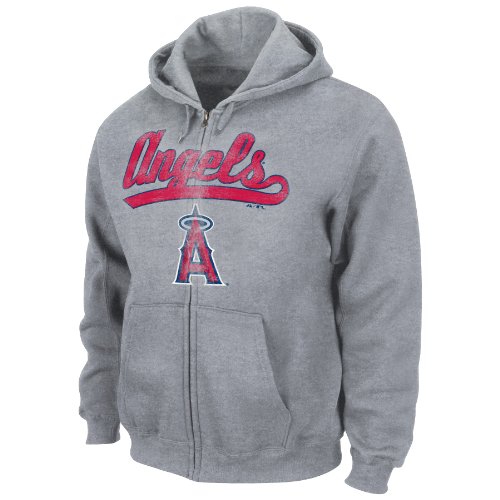 MLB Los Angeles Angels Of Anaheim Long Sleeve Full Zip Hooded Fleece (Steel Heather, Medium)