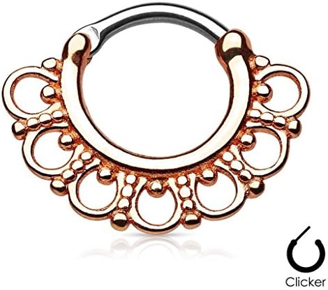 1pc/5pcs Swanjo Surgical Steel Rose Gold Tribal Fan Septum Clicker Fake Nose Ring Piercing 16g (1pc septum)