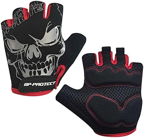 YoopGe Cycling Gloves Men/Women Mountain Bike Gloves Half Finger Road Racing Bicycle Gloves | Anti-slip Shock-absorbing Light Silicone Gel Pad Breathable Cycle Gloves - Skull, Size L