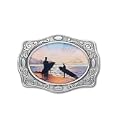 Summer Beach Scene Oval Shaped Pewter Belt Buckle