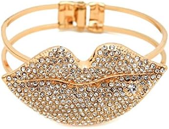 Rima Imar Gold Crystal Lips Cuff Statement Bracelet Womens Fashion Jewelry