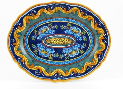 Hand Painted Italian Ceramic Oval Platter Full Decoration Geometrico 16E - Handmade in Deruta