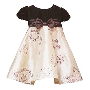 Rare Editions Baby/Infant Girls 12M-24M BROWN GOLD L/S VELVET SEQUIN SOUTACHE Special Occasion Wedding Flower Girl Holiday Party Dress