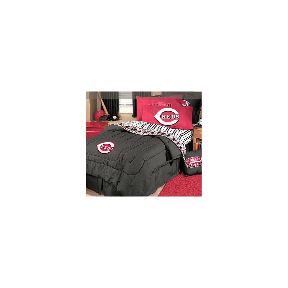 Cincinnati Reds Black Denim Twin Size Comforter And Sheet Set On