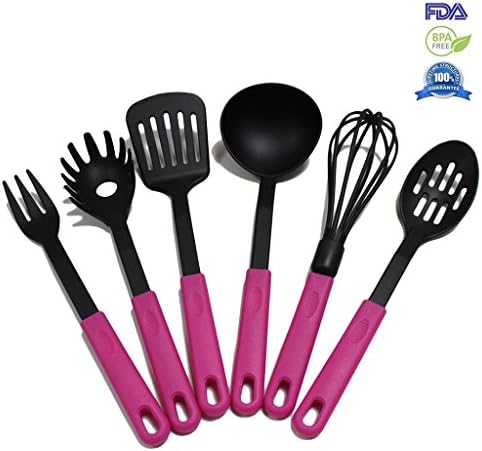 Fontaine 6-pieces Premium Cooking Utensil Set Nylon Tool and Gadget Set Bakeware Spatula Pink 12 Inch