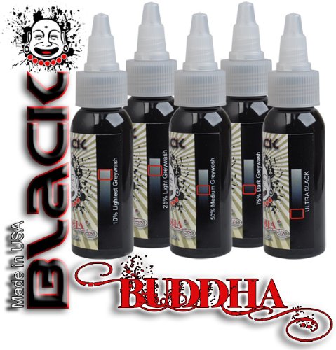 Black Buddha Shading Greywash BLACK Tattoo Ink Set of 5