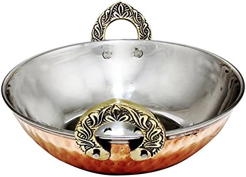 Set of 4 - Stainless Steel Hammered Copper Serveware Accessories - Karahi Pan Bowls for Indian Food, Dia 5.2 Inches