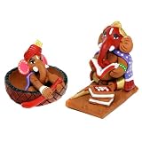 Set of Terra-cotta Small Script and Round Boat Ganesh Statue