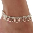 Rhinestone Drape Stretch Anklet Bracelet Austrian Crystal Silver Tone Ankle Clear