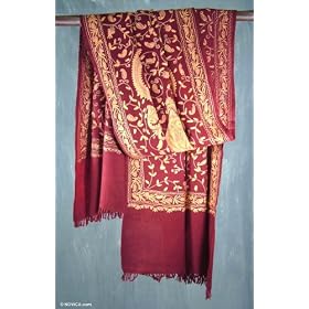 Wool shawl, 'Ruby Salmon' by NOVICA