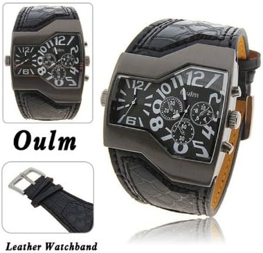 Twatch Oulm Unique Quartz Analog Dial Men Watch with Dual Movt Dial Synthetic Leather Band