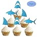 ALISSAR 24-Pack Glitter Shark Cupcake Toppers, Shark Fin Cupcake Toppers, Shark Themed Party Supplies Decorations Kids Baby Shower Birthday Favor.
