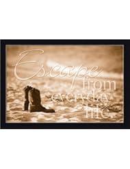 Home: Escape From Everyday Life by Justin Spivey Cowboy Boots on the Beach 19.5x13.5 Framed Art Print - Framed Art by Tilliams