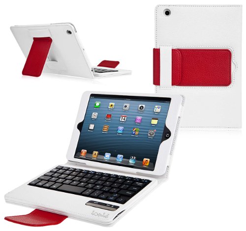 Ionic Bluetooth Keyboard Tablet Stand Leather Case for New Apple iPad Mini 7.9 inch / the iPad Mini 7 Inch / built-in Stand for Apple iPad Mini 7.9 inch Latest Generation 4G LTE (Black/ Brown)
