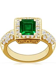 18K Yellow Gold Princess Cut Emerald Ring With Sidestones (GIA Certificate)