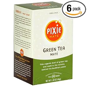 Pixie Mate Green Tea Mate, Organic, Tea Bags, 20-Count Boxes (Pack of 6)