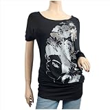 Black Floral Print Wide Neck Off Sleeve Plus Size Tunic Top - 3X