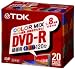 TDK DVD-R録画用 1~8倍速対応カラー5色ミックス 5mm厚ケース入り20枚パック [DVD-R120CMX20K]