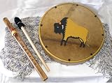 15 &acute; Single - sided Buffalo Drum with Handpainted Design, FREE Beater and Flute - B0029AR1OC