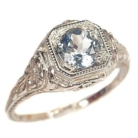 Antique Style Sterling Silver Filigree Sky Blue Topaz Ring (sz 5) by