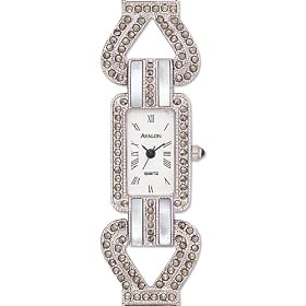 Avalon Womens Lux Designer Style Pearl and Marcasite Stone Bracelet Watch