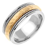 14K Two Tone Gold comfort fit hammered dome surface Hammered Women's Wedding Band