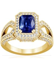 14K Yellow Gold Cushion Cut Blue Sapphire Ring With Sidestones (GIA Certificate)
