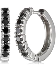 14k Gold Black Diamond Hoop Earrings (1 cttw)