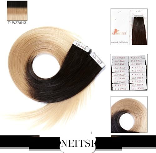 Neitsi® 20" T1B/27/613# 100g 40pcs/lot Tape in Human Hair Weft Extension Straight Highlight Tape Glue Hair Weft