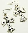 Roman Cross Black Crystal Studs Earrings Antique Silver Tone