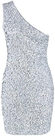 Straip Women's Sexy One Shoulder Sequins Glitter Bodycon Short Mini Party Dress, XS, Grey
