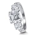 Sterling Silver 925 3-Stone Asscher Cubic Zirconia CZ Engagement Ring 5.62 ct.tw - Ideal Gift For Anniversary, Engagement, Wedding, Birthday, Romantic For Her