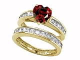3.50 cttw Sterling Silver 14K Yellow Gold Plated Genuine Heart Shape Garnet Wedding Set - Gold Plated Silver