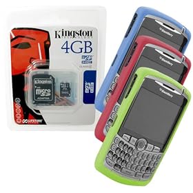Combo of Blue, Dark Red, Green Skin Cover Case and Kingston 4GB microSDHC Class 4 Memory Card with SD Adapter for Blackberry Curve 8300 8310 8320 8330
