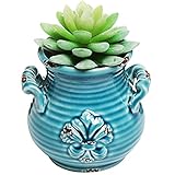 Small Blue Rustic French Fleur-de-Lis Design Ceramic Plant Flower Planter Pot / Desktop Pencil Holder