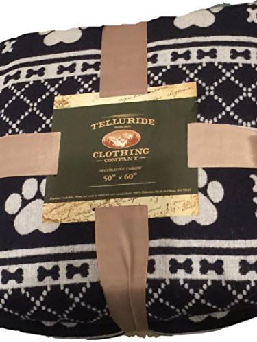 Telluride Clothing Co Navy Blue Throw with White Paw Prints and Bones