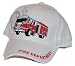 WHITE FIRE DEPARTMENT HAT WITH FIRE TRUCK & RED EMBROIDERED LETTERING ON BILL