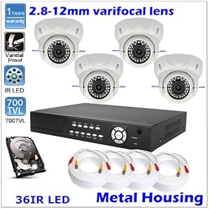 4 Ch DVR H.264 iPhone Network Sony 700TVL Dome CCTV Security Camera + 500GB HDD